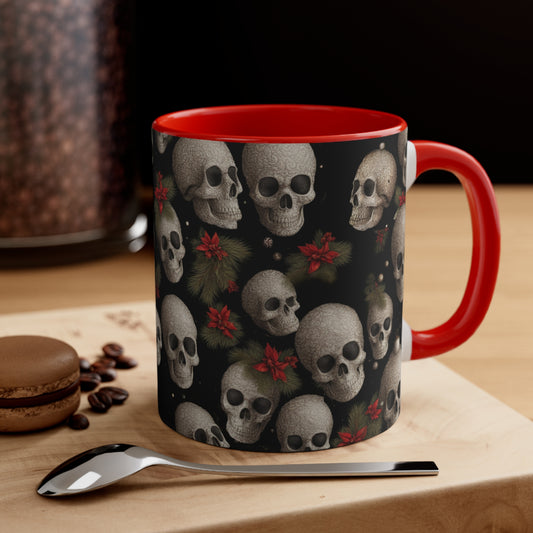 Death and the Poinsettias - Christmas Accent Coffee Mug, 11oz