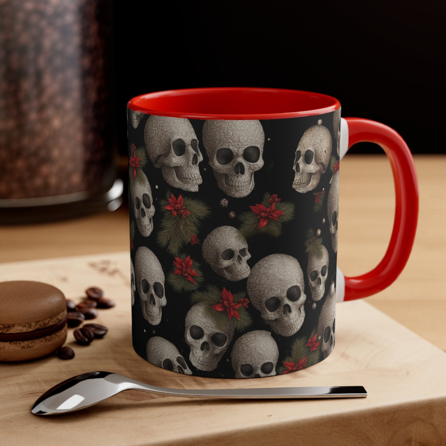 Death and the Poinsettias - Christmas Accent Coffee Mug, 11oz